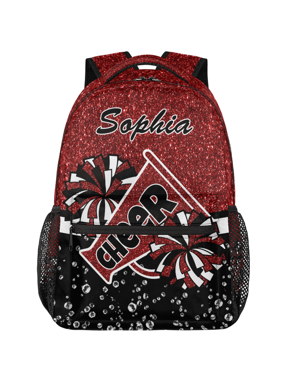 Personalized Cheer Backpack for Cheerleader, Custom Name Travel Lightweight Backpack, Cheerleading Gifts for Team Women Red Glitter