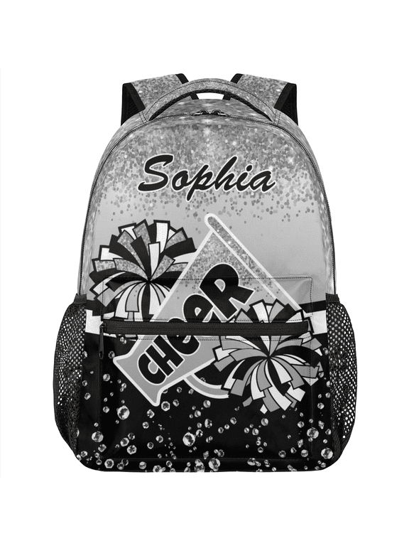 Personalized Cheer Backpack for Cheerleader, Custom Name Travel Lightweight Backpack, Cheerleading Gifts for Team Women Silver Glitter