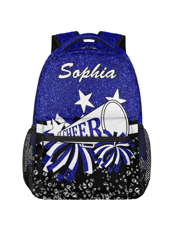 Personalized Cheer Backpack with Name, Custom Cheerleader Back Pack for Cheerleaders, Customized Casual Bag Blue Glitter
