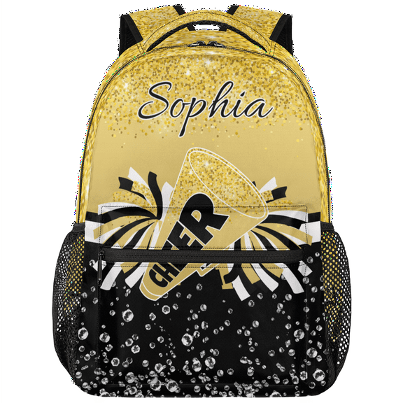 Jiaoprinted Personalized Cheer Backpack with Name, Custom Cheerleader Bag, Customized Cheerleading Daypack for Cheer Team, Gold Glitter
