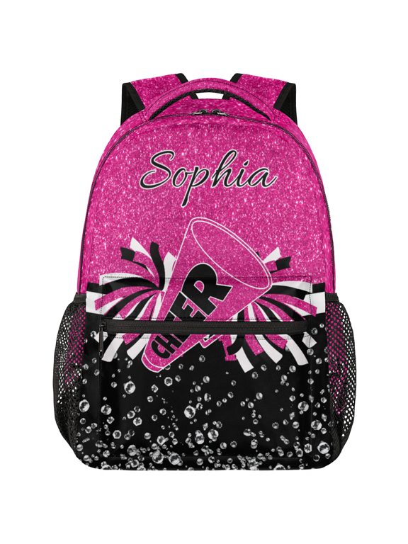 Personalized Cheer Backpack with Name, Custom Cheerleader Bag, Customized Cheerleading Daypack for Cheer Team, Pink Glitter