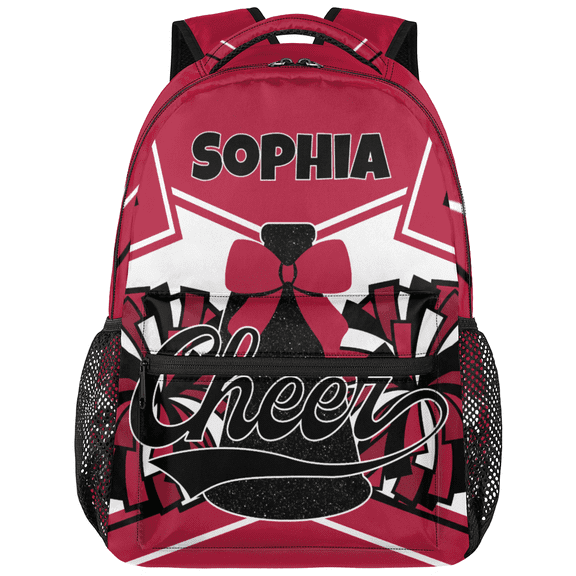 Jiaoprinted Personalized Cheer Backpack with Name, Custom Cheerleading Backpack for Cheerleaders, Coach Daypack for Cheer Team Gifts, Black Red White