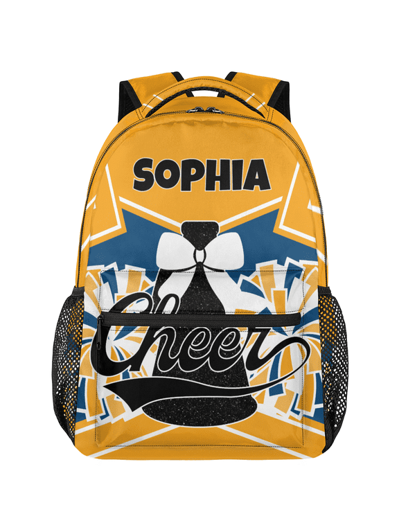 Personalized Cheer Backpack with Name, Custom Cheerleading Backpack for Cheerleaders, Coach Daypack for Cheer Team Gifts, Blue Yellow