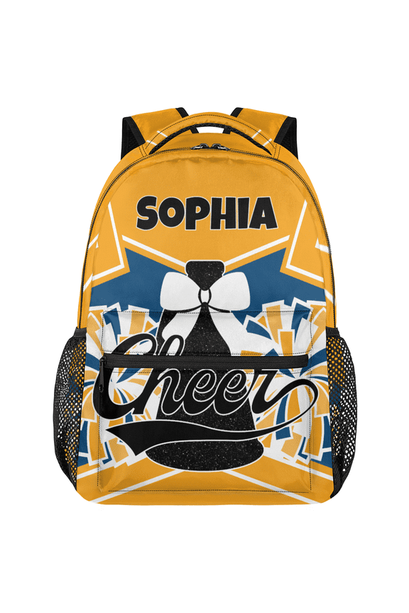 Personalized Cheer Backpack with Name, Custom Cheerleading Backpack for Cheerleaders, Coach Daypack for Cheer Team Gifts, Blue Yellow