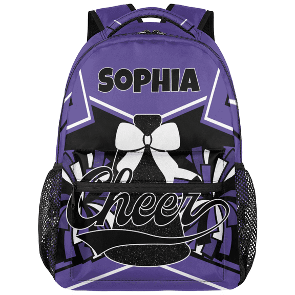 Jiaoprinted Personalized Cheer Backpack with Name, Custom Cheerleading Backpack for Cheerleaders, Coach Daypack for Cheer Team Gifts, Purple Black