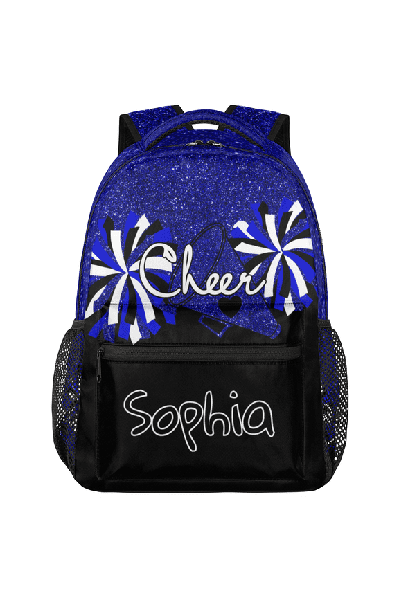 Personalized Cheer Backpack with Name, Custom Sports Backpack for Cheerleading, Cheerleader Gifts for Team Women, Blue Glitter