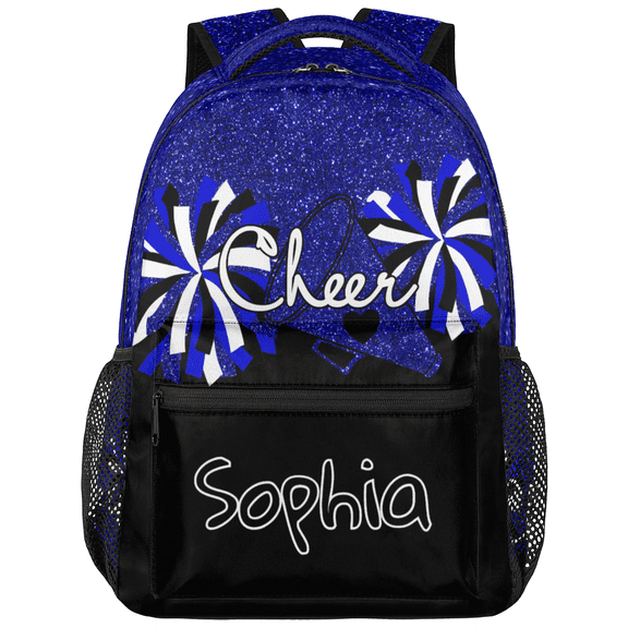 Jiaoprinted Personalized Cheer Backpack with Name, Custom Sports Backpack for Cheerleading, Cheerleader Gifts for Team Women, Blue Glitter