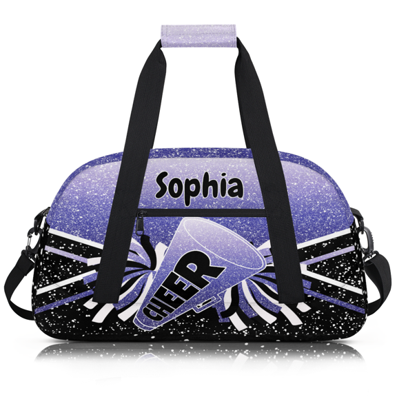 Jiaoprinted Personalized Cheer Bag for Cheerleader, Custom Cheerleading Gym Bag with Name, Customized Overnight Weekender Bags, Glitter Gradient Purple