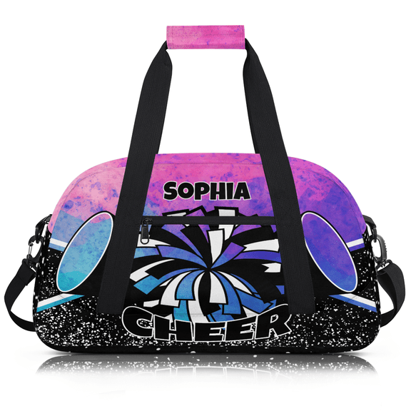 Jiaoprinted Personalized Cheer Bag for Cheerleader, Custom Cheerleading Sports Gym Bag with Name, Customized Travel Duffle Bag, Overnight Weekender Bags, Ink Pinks Blue