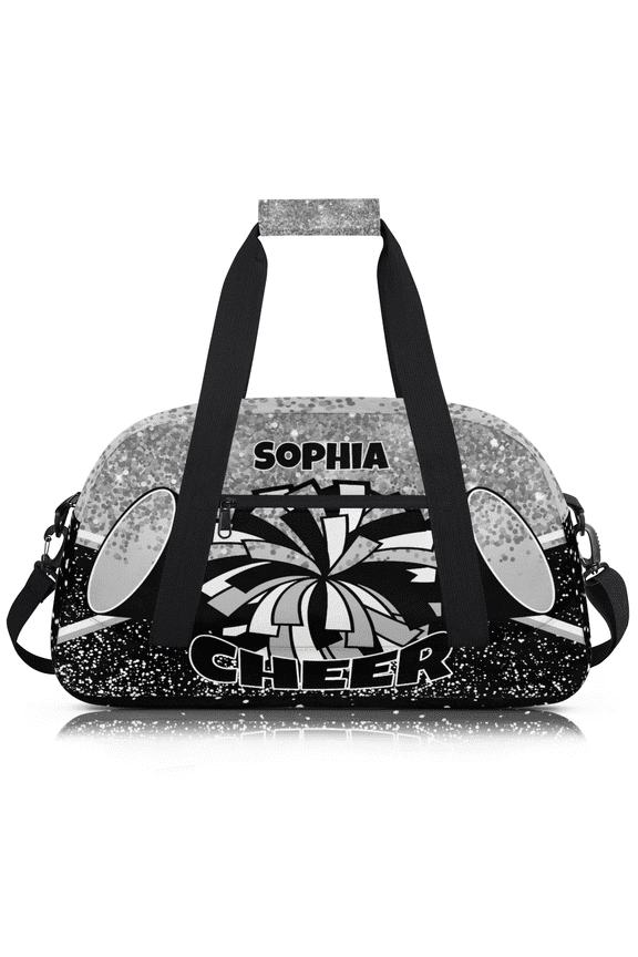 Personalized Cheer Bag for Cheerleader, Custom Cheerleading Sports Gym Bag with Name, Customized Travel Duffle Bag, Overnight Weekender Bags, Silver
