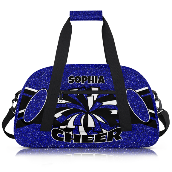 Jiaoprinted Personalized Cheer Bag for Cheerleader, Custom Name Cheerleading Gym Bag, Customized Travel Duffle Bag, Overnight Weekender Bags for Women, Glitter Dark Blue