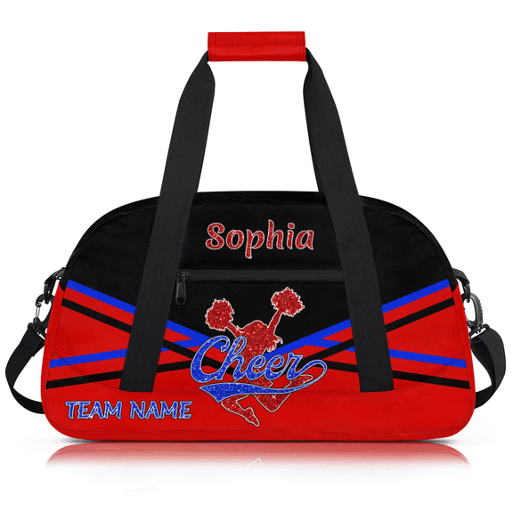 Jiaoprinted Personalized Cheer Bag for Cheerleaders, Custom Sport Duffel Bag, Customized Dance Bag with Name, Gym Bag Travel Duffle Bag for Cheer Team, Black Red