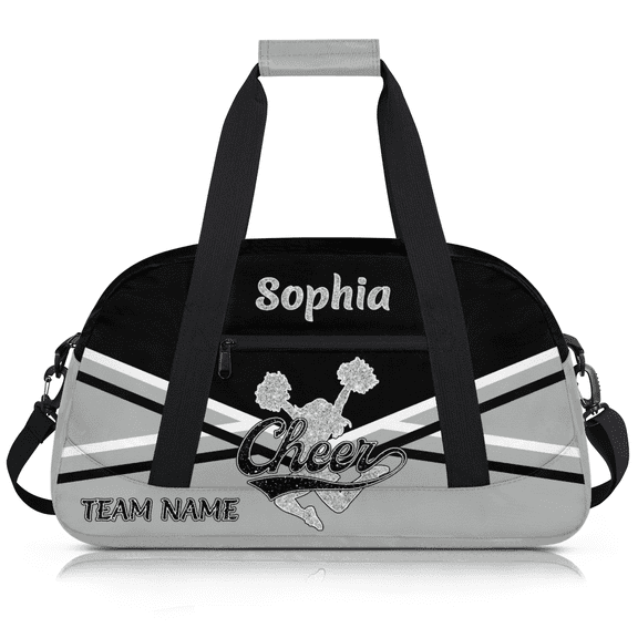 Jiaoprinted Personalized Cheer Bag for Cheerleaders, Custom Sport Duffel Bag, Customized Dance Bag with Name, Gym Bag Travel Duffle Bag for Cheer Team, Black Silver