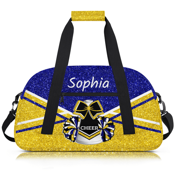 Jiaoprinted Personalized Cheer Bag for Cheerleaders, Custom Sports Gym Bag, Customized Dance Bag Travel Dancing Bag, Cheerleader Gifts, Blue Gold Glitter