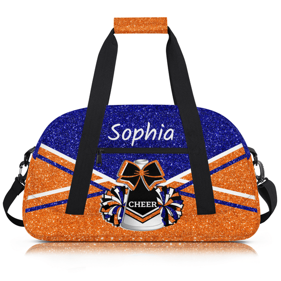 Jiaoprinted Personalized Cheer Bag for Cheerleaders, Custom Sports Gym Bag, Customized Dance Bag Travel Dancing Bag, Cheerleader Gifts, Blue Orange Glitter