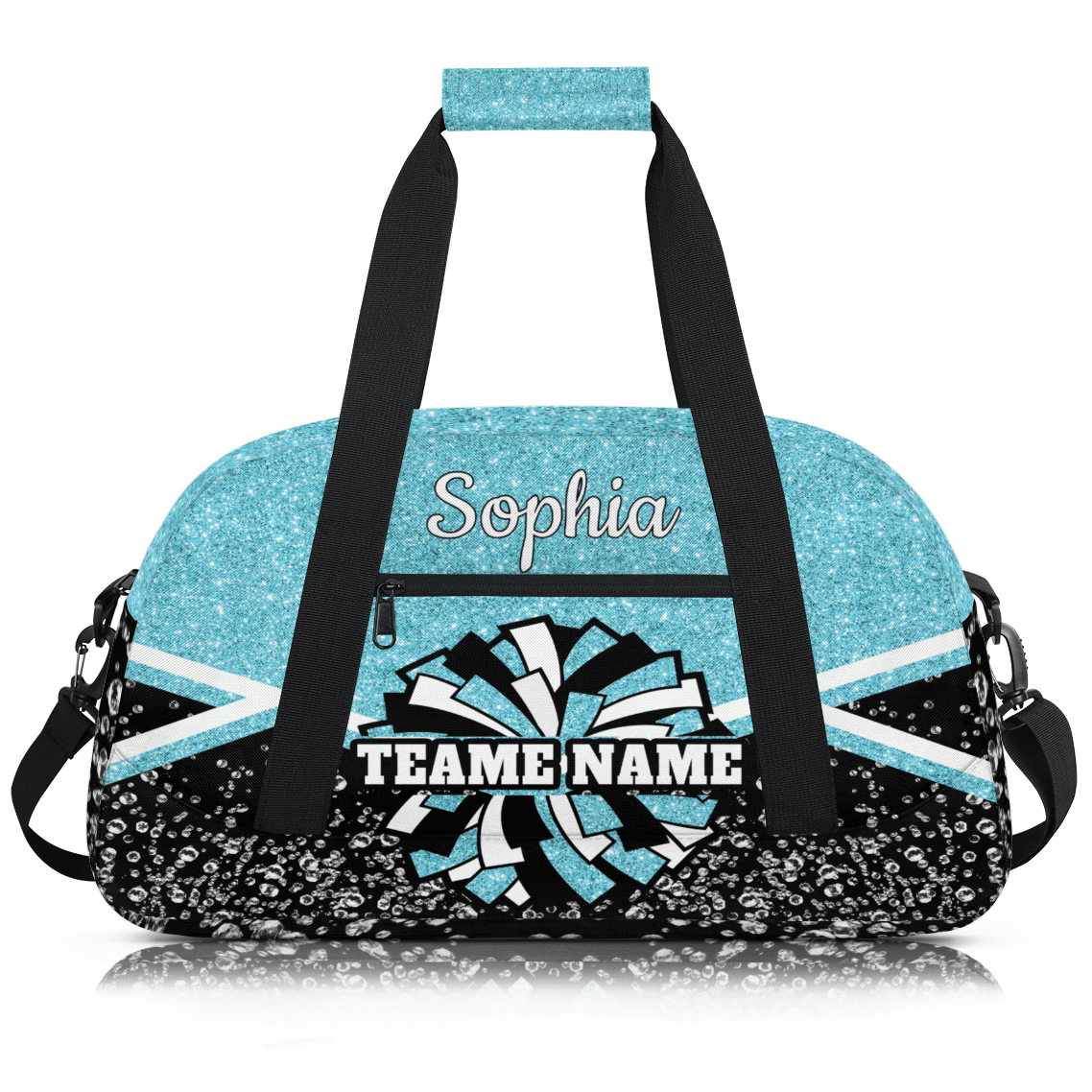 Jiaoprinted Personalized Cheer Bag, Custom Cheerleader Gym Bag Sport Duffel Bag, Customize Travel Overnight Weekender Bags, Cheerleading Gifts, Azure Glitter