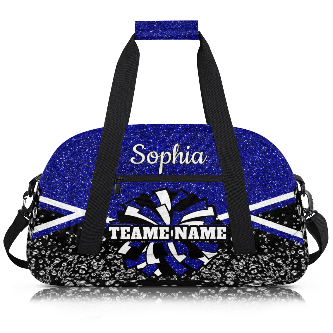 Jiaoprinted Personalized Cheer Bag, Custom Cheerleader Gym Bag Sport Duffel Bag, Customize Travel Overnight Weekender Bags, Cheerleading Gifts, Blue Glitter