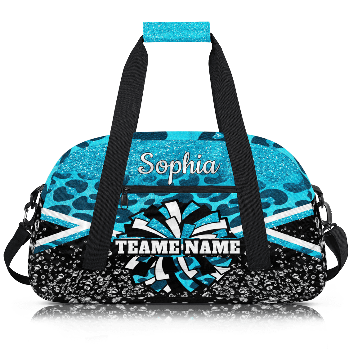 Jiaoprinted Personalized Cheer Bag, Custom Cheerleader Gym Bag Sport Duffel Bag, Customize Travel Overnight Weekender Bags, Cheerleading Gifts, Blue Leopard