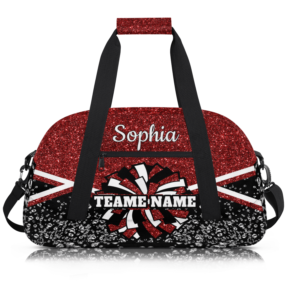 Jiaoprinted Personalized Cheer Bag, Custom Cheerleader Gym Bag Sport Duffel Bag, Customize Travel Overnight Weekender Bags, Cheerleading Gifts, Red Glitter