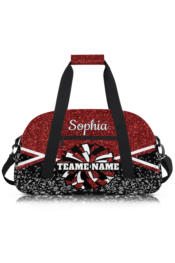 Personalized Cheer Bag, Custom Cheerleader Gym Bag Sport Duffel Bag, Customize Travel Overnight Weekender Bags, Cheerleading Gifts, Red Glitter