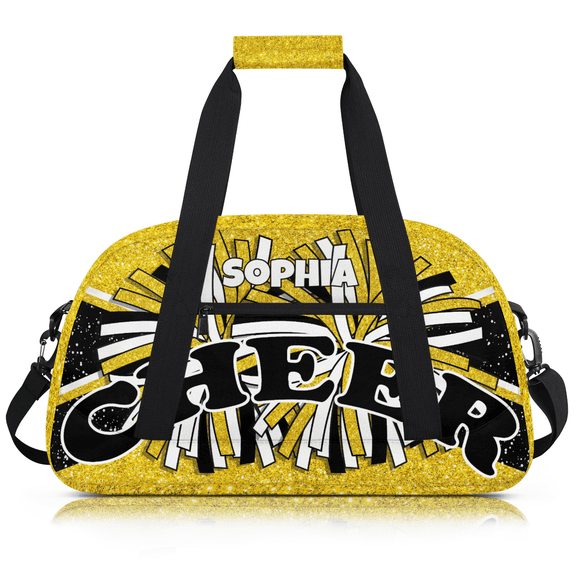Jiaoprinted Personalized Cheer Bag, Custom Name Dance Bag, Customized Travel Duffle Bag, Gym Bag, Overnight Weekender Bags, Glitter Yellow