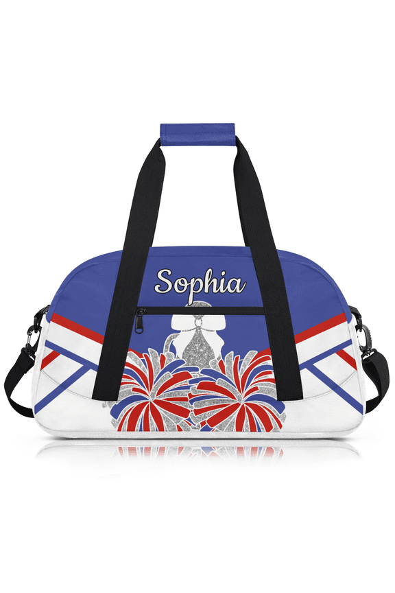 Personalized Cheer Bag, Custom Name Sport Duffel Bag, Customized Gym Bag, Weekender Overnight Bag for Women, Blue Red White