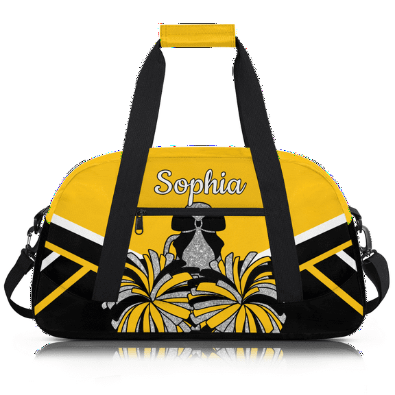 Jiaoprinted Personalized Cheer Bag, Custom Name Sport Duffel Bag, Customized Gym Bag, Weekender Overnight Bag for Women, Yellow Black