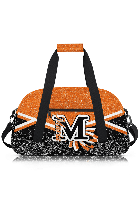 Personalized Cheer Bag, Custom Sport Duffel Bag with Name, Customize Gym Bag, Travel Overnight Weekender Bags, Cheerleading Gifts, Orange Glitter