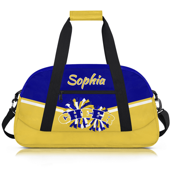 Jiaoprinted Personalized Cheer Bag, Custom Sport Duffel Bag with Name, Customized Cheerleader Dance Bag, Sport Gym Bag Overnight Weekender Bags, Blue Gold