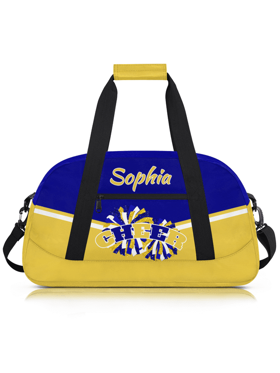 Personalized Cheer Bag, Custom Sport Duffel Bag with Name, Customized Cheerleader Dance Bag, Sport Gym Bag Overnight Weekender Bags, Blue Gold