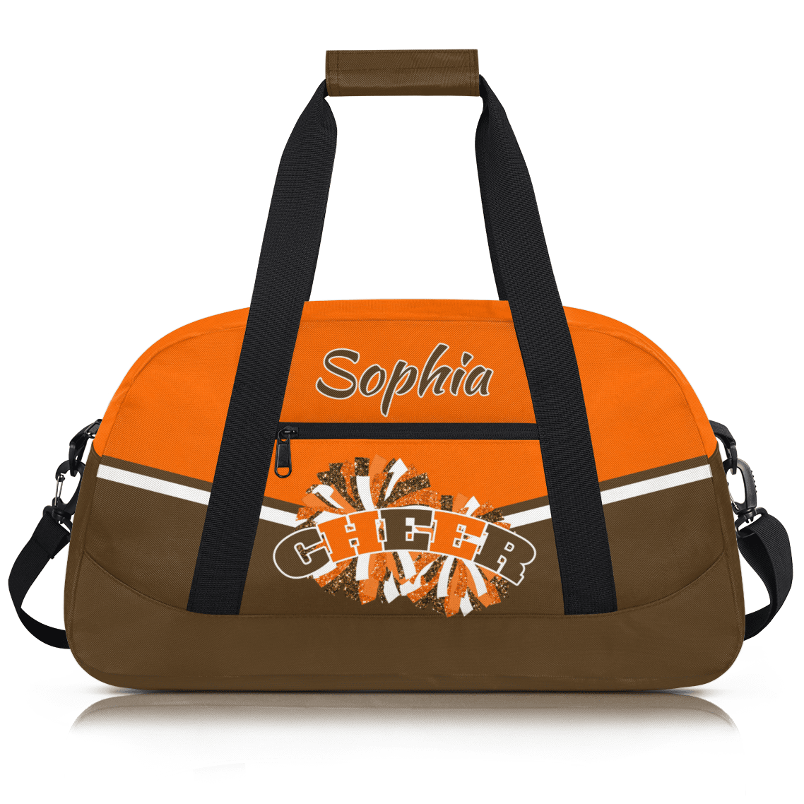 Jiaoprinted Personalized Cheer Bag, Custom Sport Duffel Bag with Name, Customized Cheerleader Dance Bag, Sport Gym Bag Overnight Weekender Bags, Brown Orange