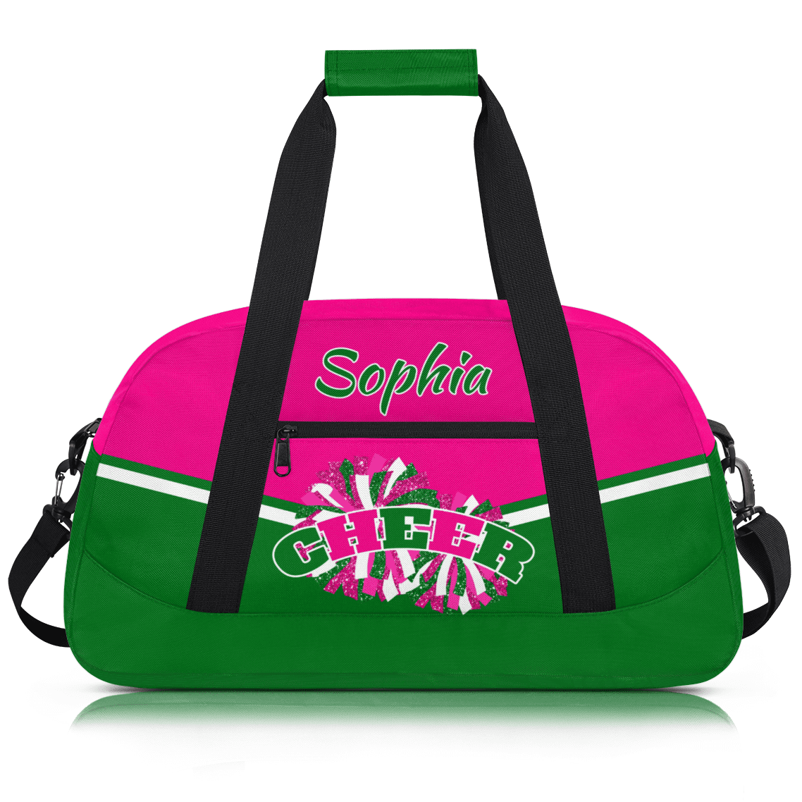 Jiaoprinted Personalized Cheer Bag, Custom Sport Duffel Bag with Name, Customized Cheerleader Dance Bag, Sport Gym Bag Overnight Weekender Bags, Pink Green