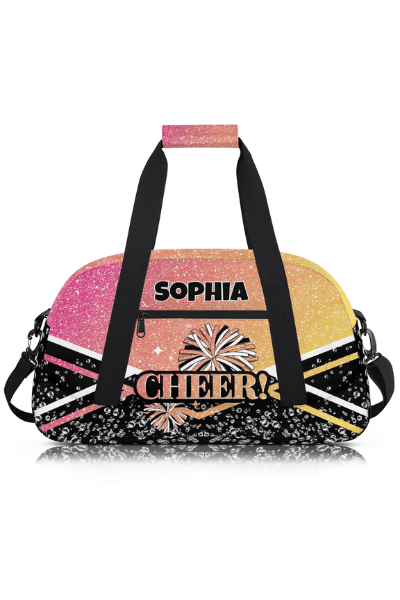 Personalized Cheer Bag, Custom Sport Duffel Bag with Name, Customized Gym Bag Travel, Weekender Overnight Bag, Cheerleading Gifts, Gradient Pink Gold Glitter