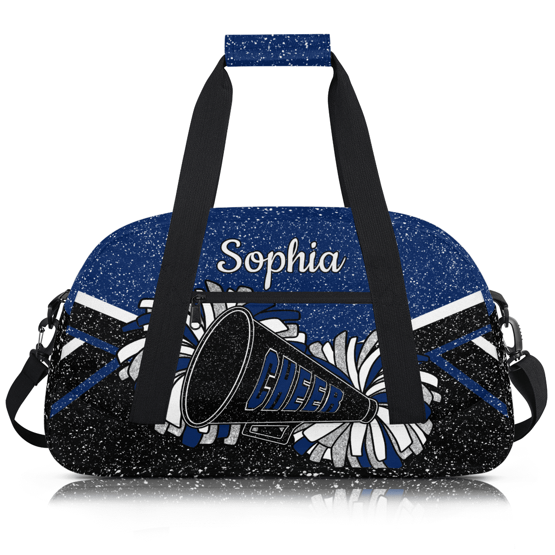 Jiaoprinted Personalized Cheer Bag for Women, Custom Sport Duffel Bag with Name, Customized Gym Bag, Weekender Overnight Bag, Cheerleading Gifts, Black Navy Glitter