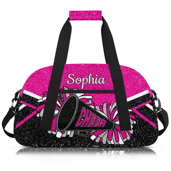 Jiaoprinted Personalized Cheer Bag for Women, Custom Sport Duffel Bag with Name, Customized Gym Bag, Weekender Overnight Bag, Cheerleading Gifts, Pink Black