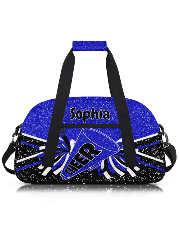 Personalized Cheer Bag for Cheerleader, Custom Cheerleading Gym Bag with Name, Customized Overnight Weekender Bags, Glitter Blue