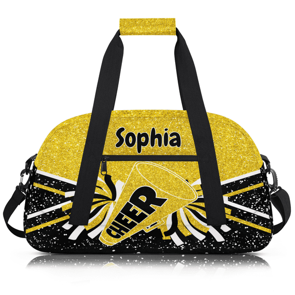 Jiaoprinted Personalized Cheer Bag for Cheerleader, Custom Cheerleading Gym Bag with Name, Customized Overnight Weekender Bags, Glitter Gold