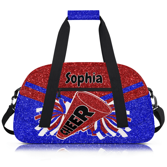 Jiaoprinted Personalized Cheer Bag for Cheerleader, Custom Cheerleading Gym Bag with Name, Customized Overnight Weekender Bags, Glitter Red Blue