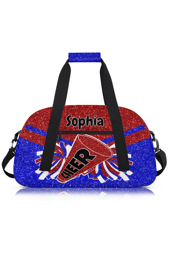 Personalized Cheer Bag for Cheerleader, Custom Cheerleading Gym Bag with Name, Customized Overnight Weekender Bags, Glitter Red Blue