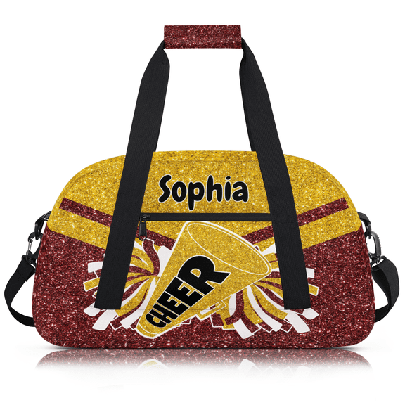 Jiaoprinted Personalized Cheer Bag for Cheerleader, Custom Cheerleading Gym Bag with Name, Customized Overnight Weekender Bags, Glitter Yellow Brown