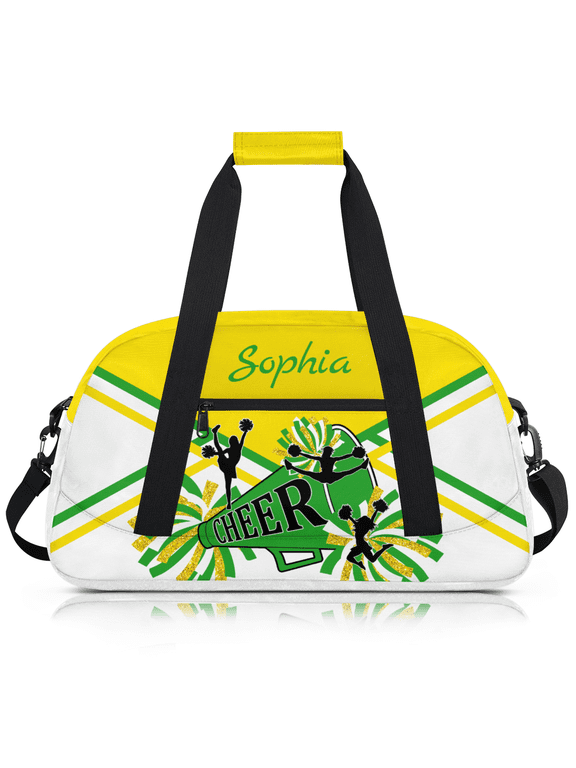 Personalized Cheer Bag with Name, Custom Name Cheerleader Duffle Bag, Customized Dance Bag Sport Gym Bag Duffle Bag for Women, Gold Green
