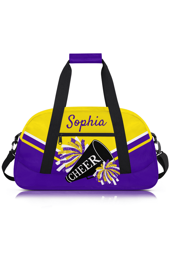 Personalized Cheer Gym Bags for Women, Custom Name Cheerleaders Dance Bag, Customized Sport Gym Duffle Bag for Overnight Weekender Travel, Gold Purple