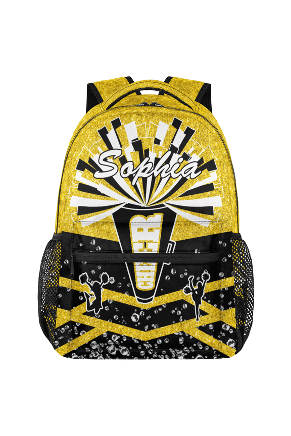 Personalized Cheerleader Backpack Custom Cheer Day Pack with Name Customized Sports Gym Bag for Cheer Team Yellow Glitter