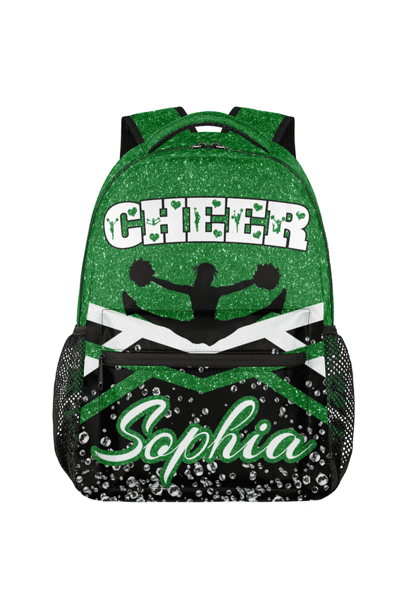 Personalized Cheerleader Backpack, Custom Cheer Shoulder Bag with Name Customized Day Packs for Cheerleading, Green Glitter