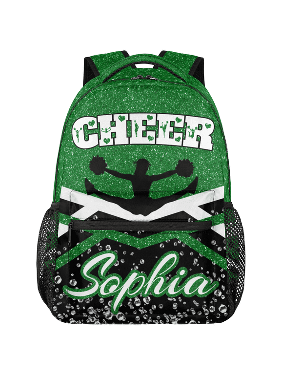 Personalized Cheerleader Backpack, Custom Cheer Shoulder Bag with Name Customized Day Packs for Cheerleading, Green Glitter