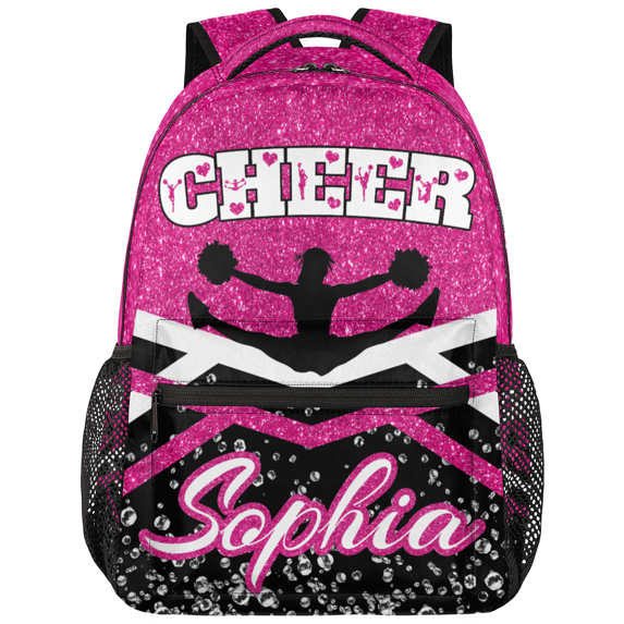 Jiaoprinted Personalized Cheerleader Backpack, Custom Cheer Shoulder Bag with Name Customized Day Packs for Cheerleading, Pink Glitter