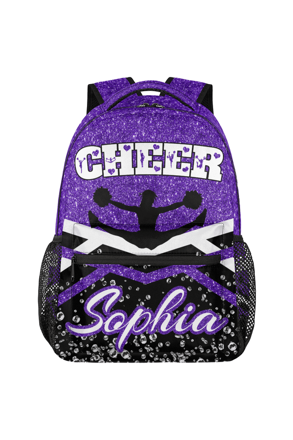 Personalized Cheerleader Backpack, Custom Cheer Shoulder Bag with Name Customized Day Packs for Cheerleading, Purple Glitter