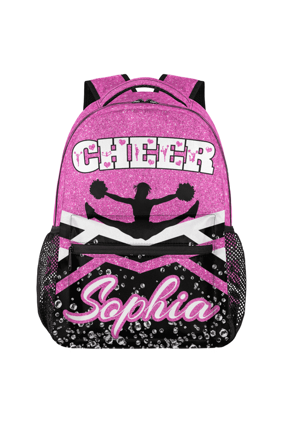 Personalized Cheerleader Backpack, Custom Cheer Shoulder Bag with Name Customized Day Packs for Cheerleading, Rose Pink Glitter