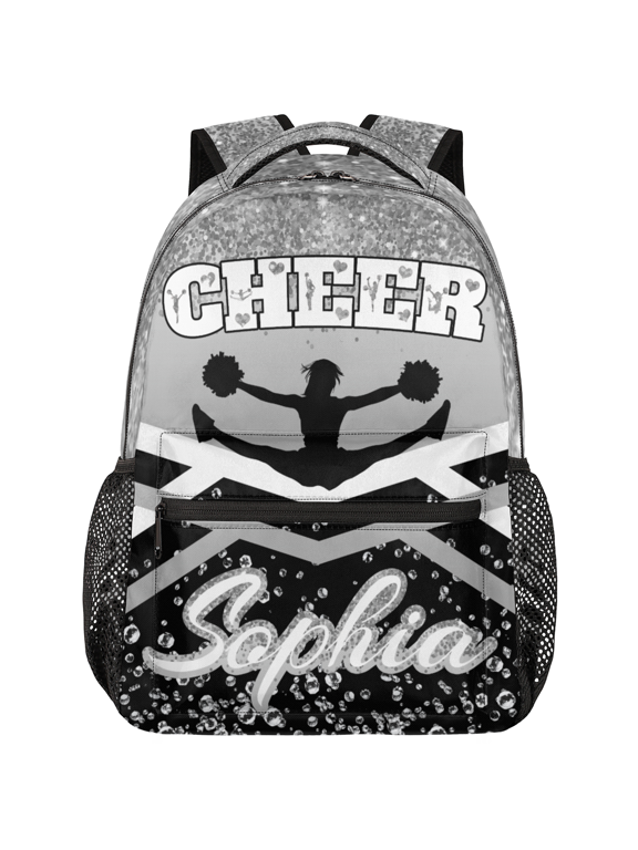 Personalized Cheerleader Backpack, Custom Cheer Shoulder Bag with Name Customized Day Packs for Cheerleading, Silver Glitter