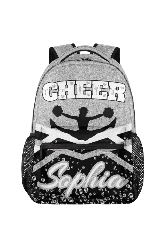 Personalized Cheerleader Backpack, Custom Cheer Shoulder Bag with Name Customized Day Packs for Cheerleading, Silver